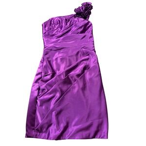 Purple Satin One Shoulder Ruffle Formal Evening Gown Dress Size Unknown